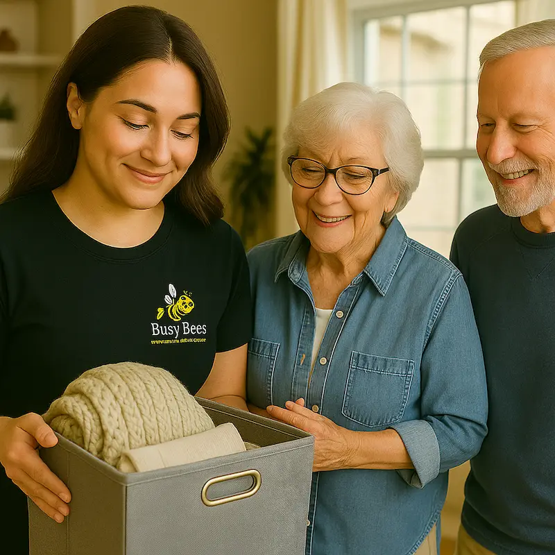 busy bees worker with elderly couple