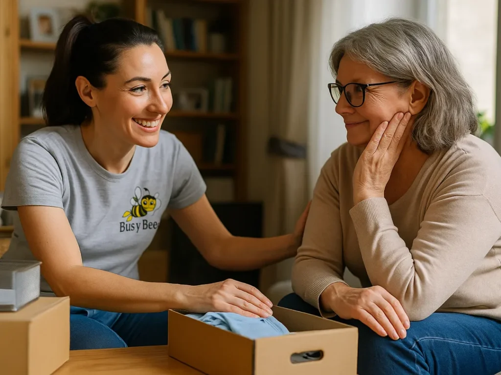 compassionate organizer listening to client no judgment support