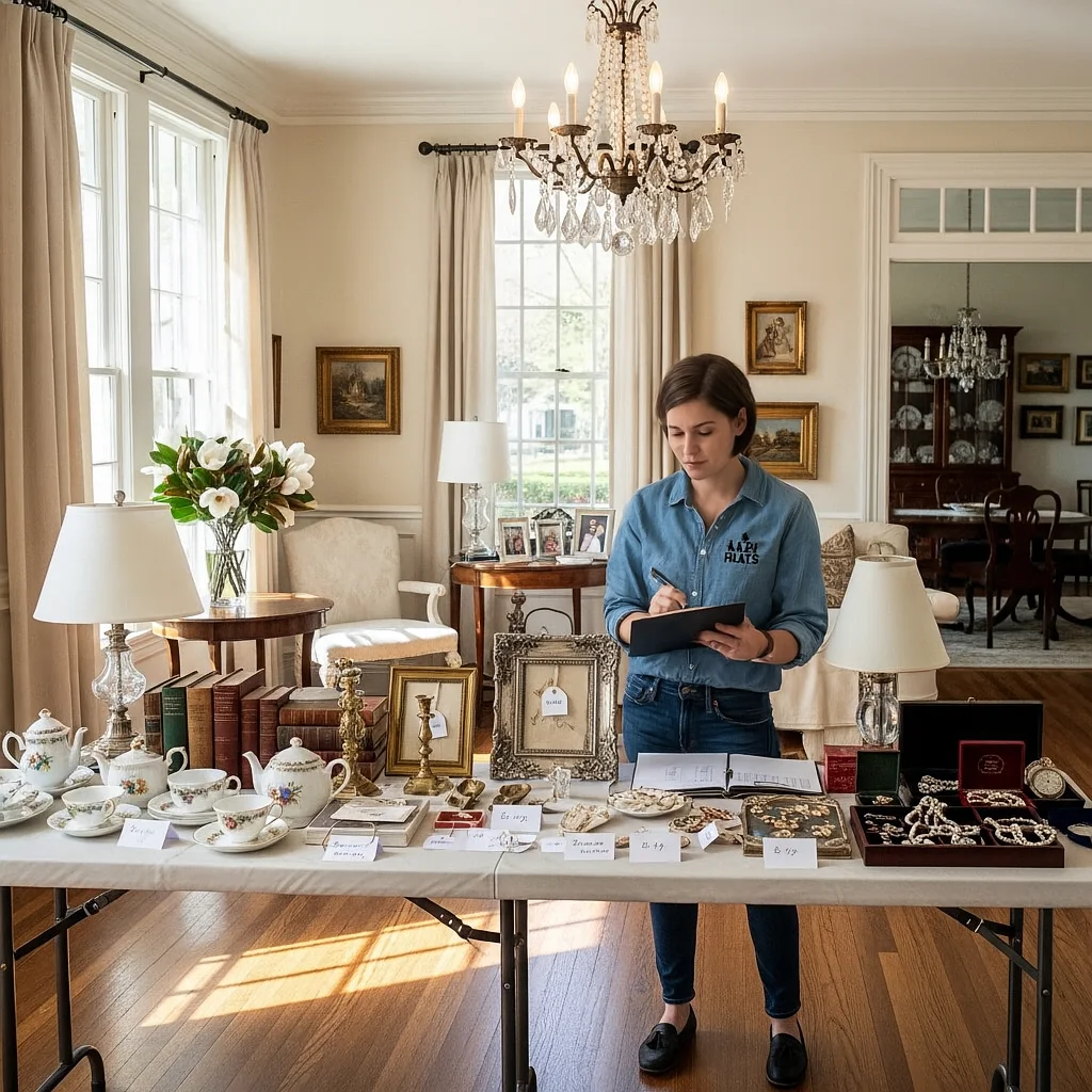 estate sale specialist pricing items in arizona home