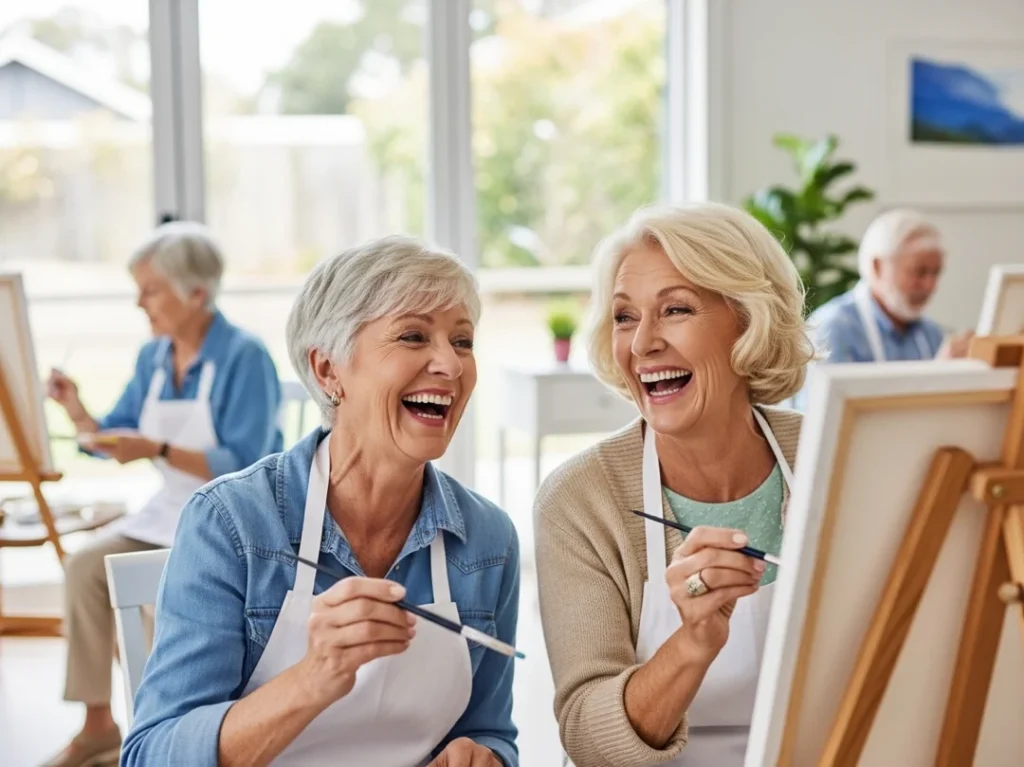 senior women painting together retirement community art class scottsdale