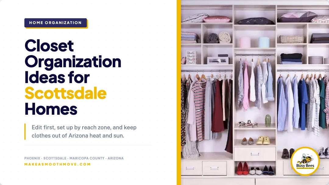 Closet organization ideas for Scottsdale homes: an organized closet with shelves and hanging clothes